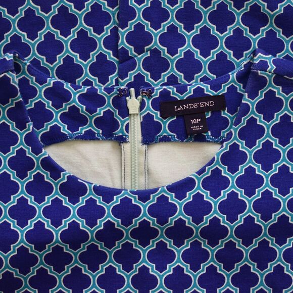 LAND'S END Royal Teal Blue Quatrefoil Ponte Stretch Sheath Dress  Size 10P - Picture 5 of 9
